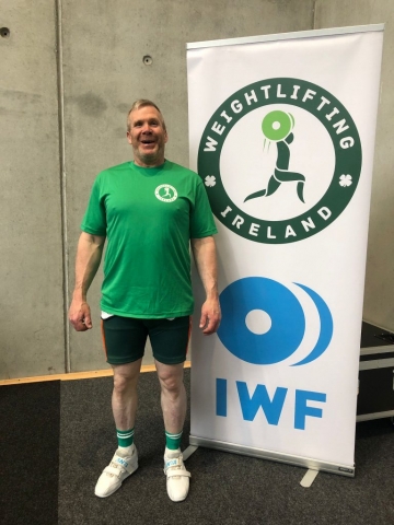 Gerry Falsey at the European Masters Weightlifting Championships, Waterford, May 2023