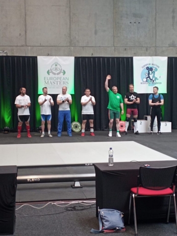 Gerry Falsey at the European Masters Weightlifting Championships, Waterford, May 2023